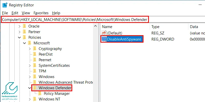 گزینه Windows Defender